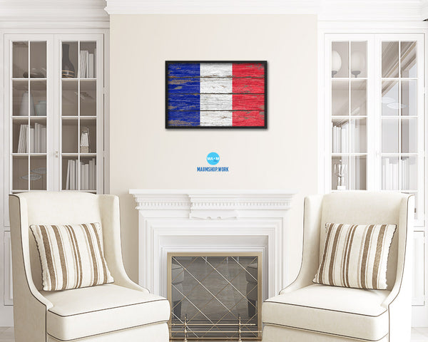 France Country Wood Rustic National Flag Wood Framed Print Wall Art Decor Gifts