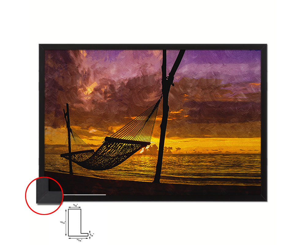 Hammock, Beach,  Ocean, Sunset Artwork Painting Print Art Frame Home Wall Decor Gifts