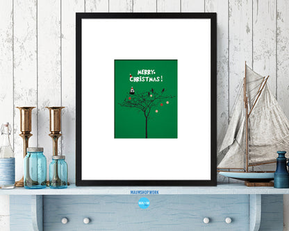 Merry Christmas Tree Holiday Season Gifts Wood Framed Print Home Decor Wall Art