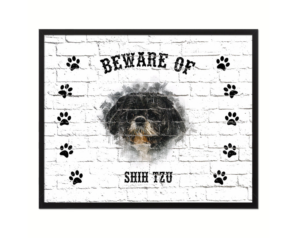 Beware of Russell Terrier Sign Wood Framed Print Wall Art Decor Gifts