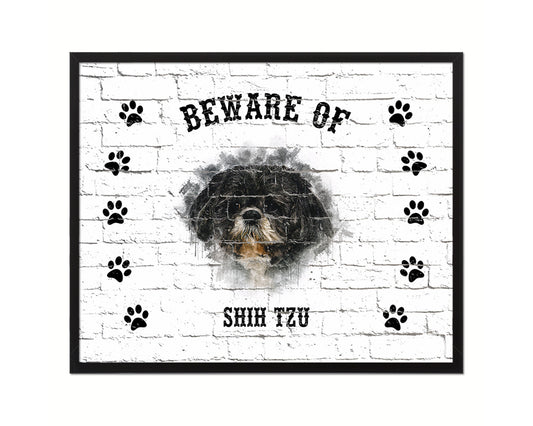 Beware of Russell Terrier Sign Wood Framed Print Wall Art Decor Gifts