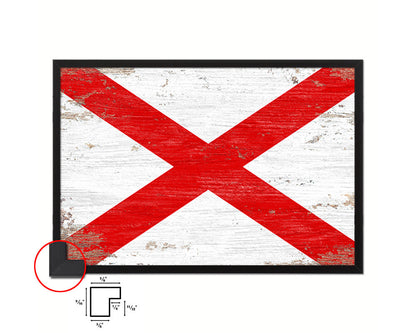 Alabama State Shabby Chic Flag Wood Framed Paper Print  Wall Art Decor Gifts