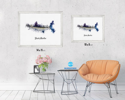 Black Marlin Fish Framed Prints Modern Restaurant Sushi Bar Watercolor Wall Art Decor