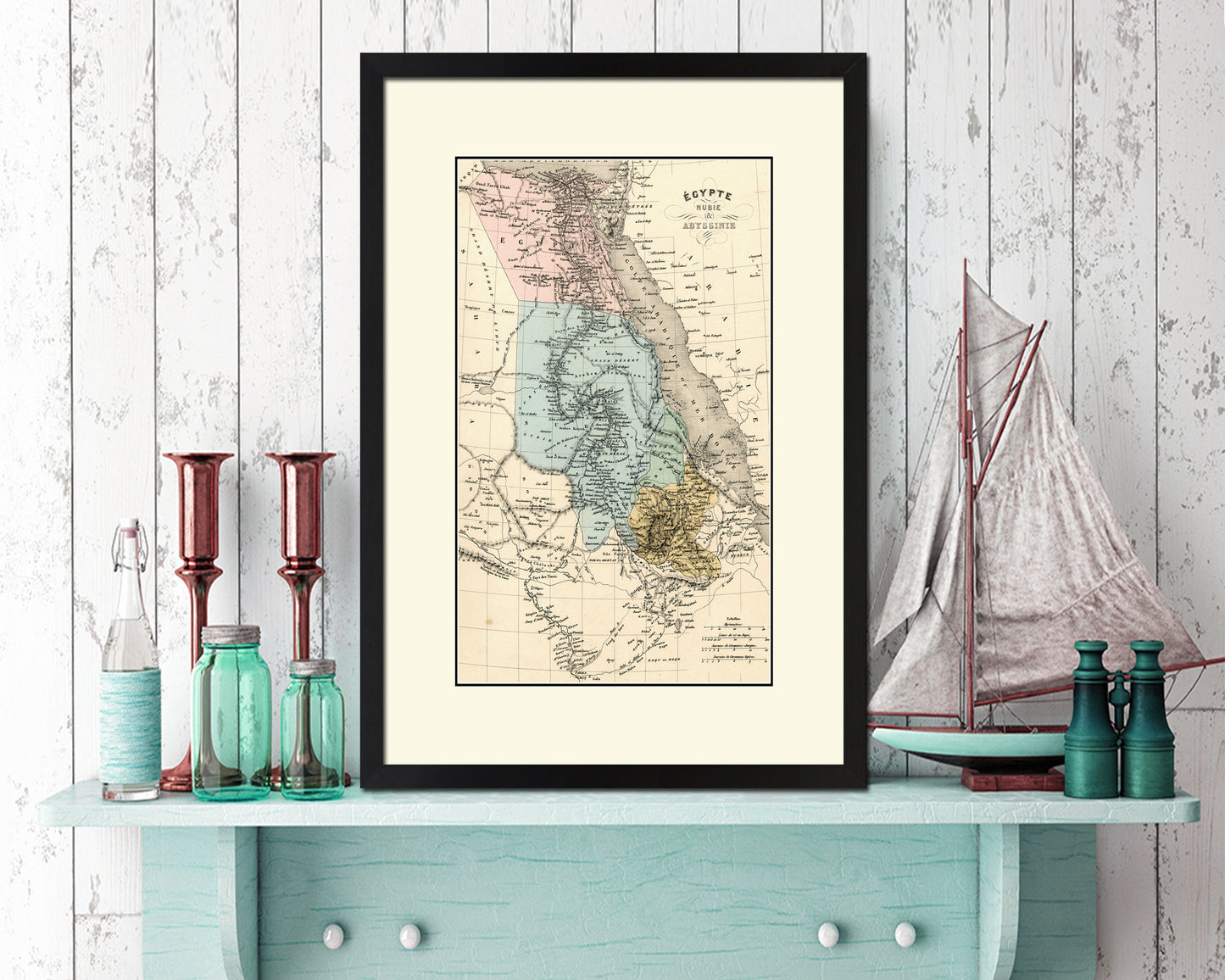 Egypt Nubia Abyssinia Africa Old Map Wood Framed Print Art Wall Decor Gifts