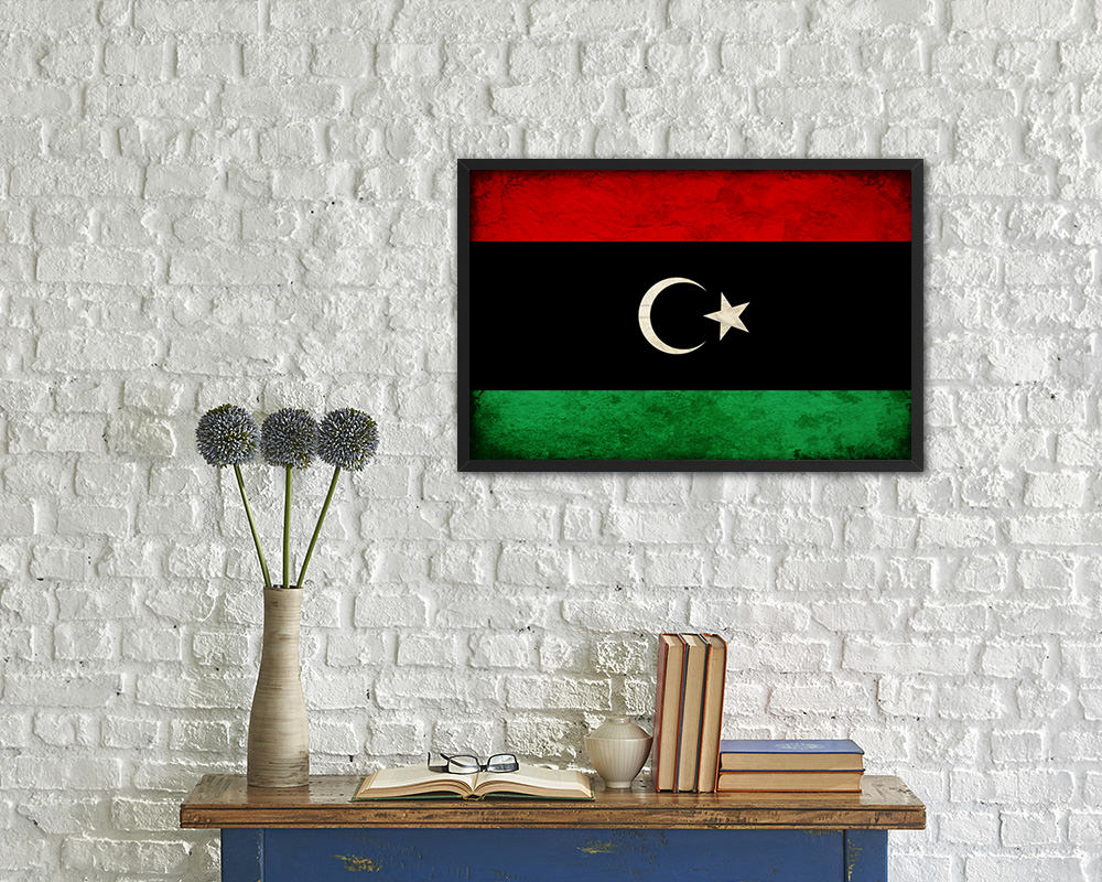 Libya Country Vintage Flag Wood Framed Print Wall Art Decor Gifts