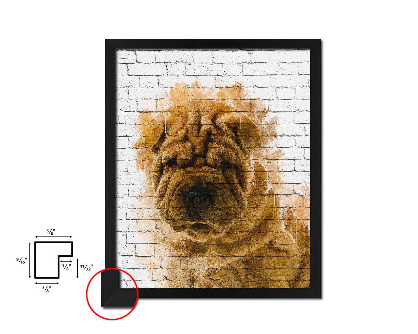 Sharpei Dog Puppy Portrait Framed Print Pet Watercolor Wall Decor Art Gifts
