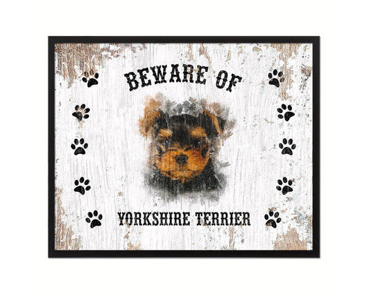 Beware of Russell Terrier Sign Wood Framed Print Wall Art Decor Gifts