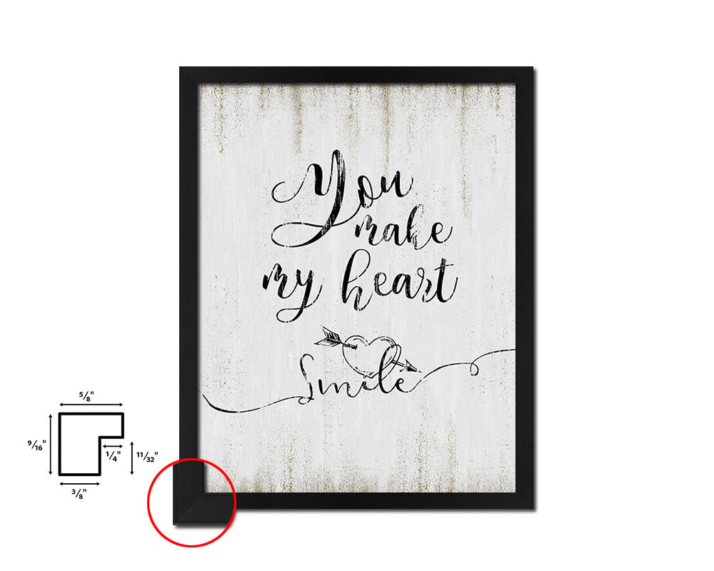 You make my heart smile Quote Wood Framed Print Wall Decor Art