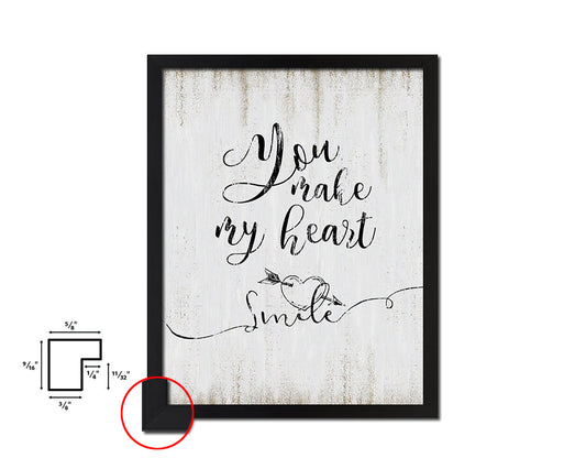 You make my heart smile Quote Wood Framed Print Wall Decor Art