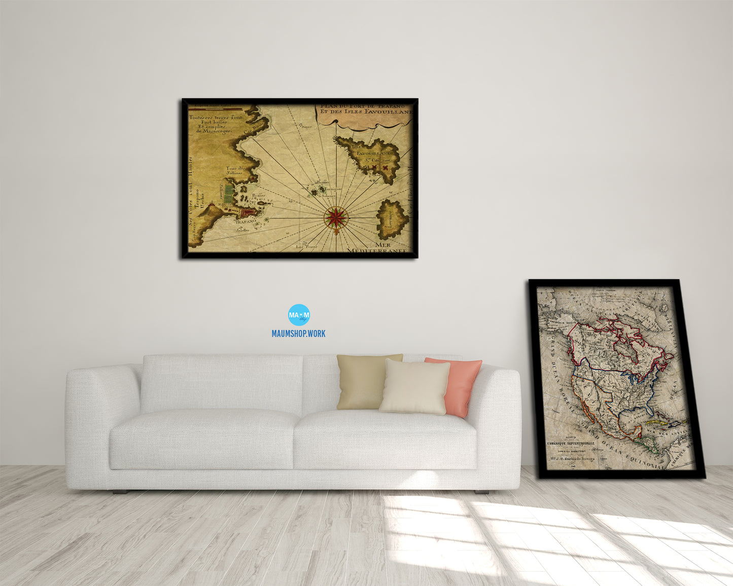 Sicily West and Aegadian Islands French Historical Map Framed Print Art Wall Decor Gifts