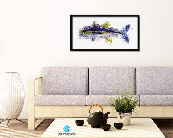 Yellowfin Fish Art Wood Frame Modern Restaurant Sushi Wall Decor Gifts, 10" x 20"