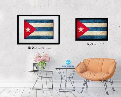 Cuba Country Vintage Flag Wood Framed Print Wall Art Decor Gifts