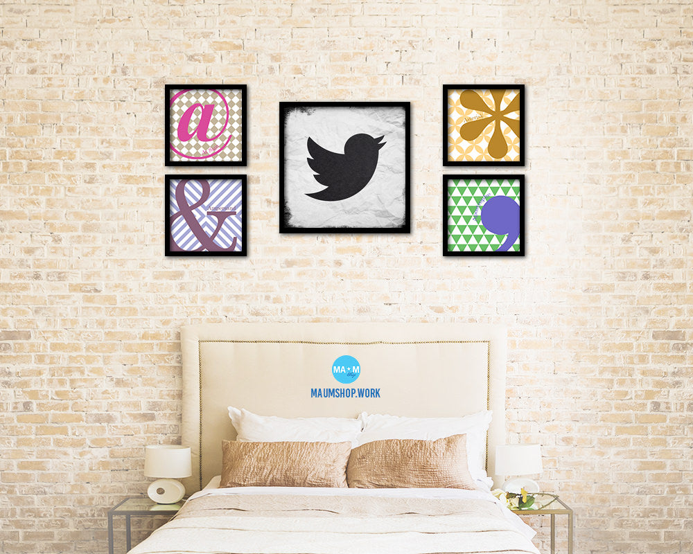 Twitter Social Media Symbol Icons logo Wood Framed Print Home Decor Wall Art Gifts