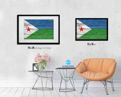 Djibouti Country Wood Rustic National Flag Wood Framed Print Wall Art Decor Gifts
