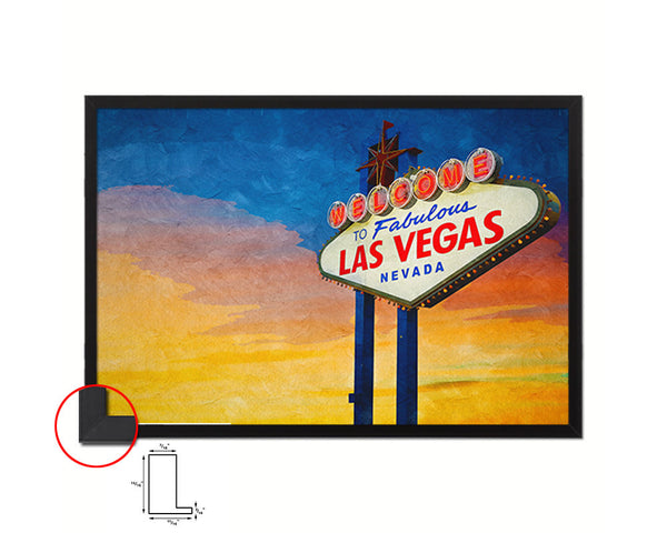 Entrance Sign Las Vegas Sign at Sunset Landscape Painting Print Art Frame Home Wall Decor Gifts