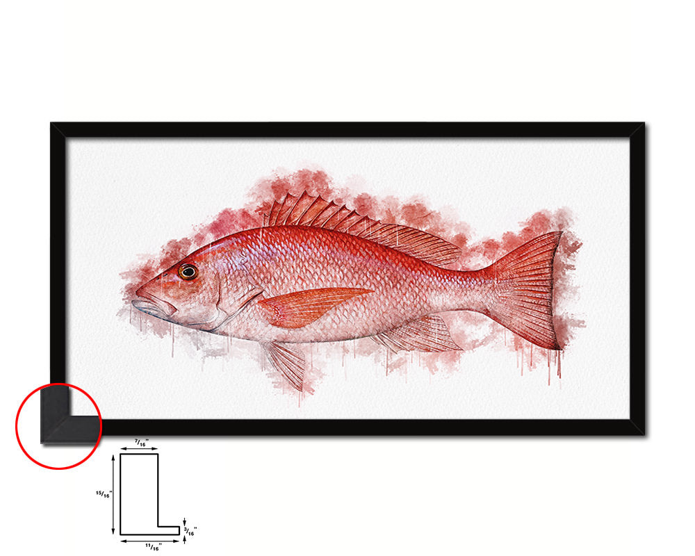Red Snapper Fish Art Wood Frame Modern Restaurant Sushi Wall Decor Gifts, 10" x 20"