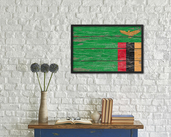 Zambia Country Wood Rustic National Flag Wood Framed Print Wall Art Decor Gifts
