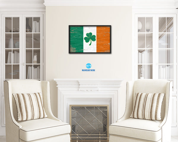 Ireland Saint Patrick Shabby Chic Military Flag Framed Print Decor Wall Art Gifts