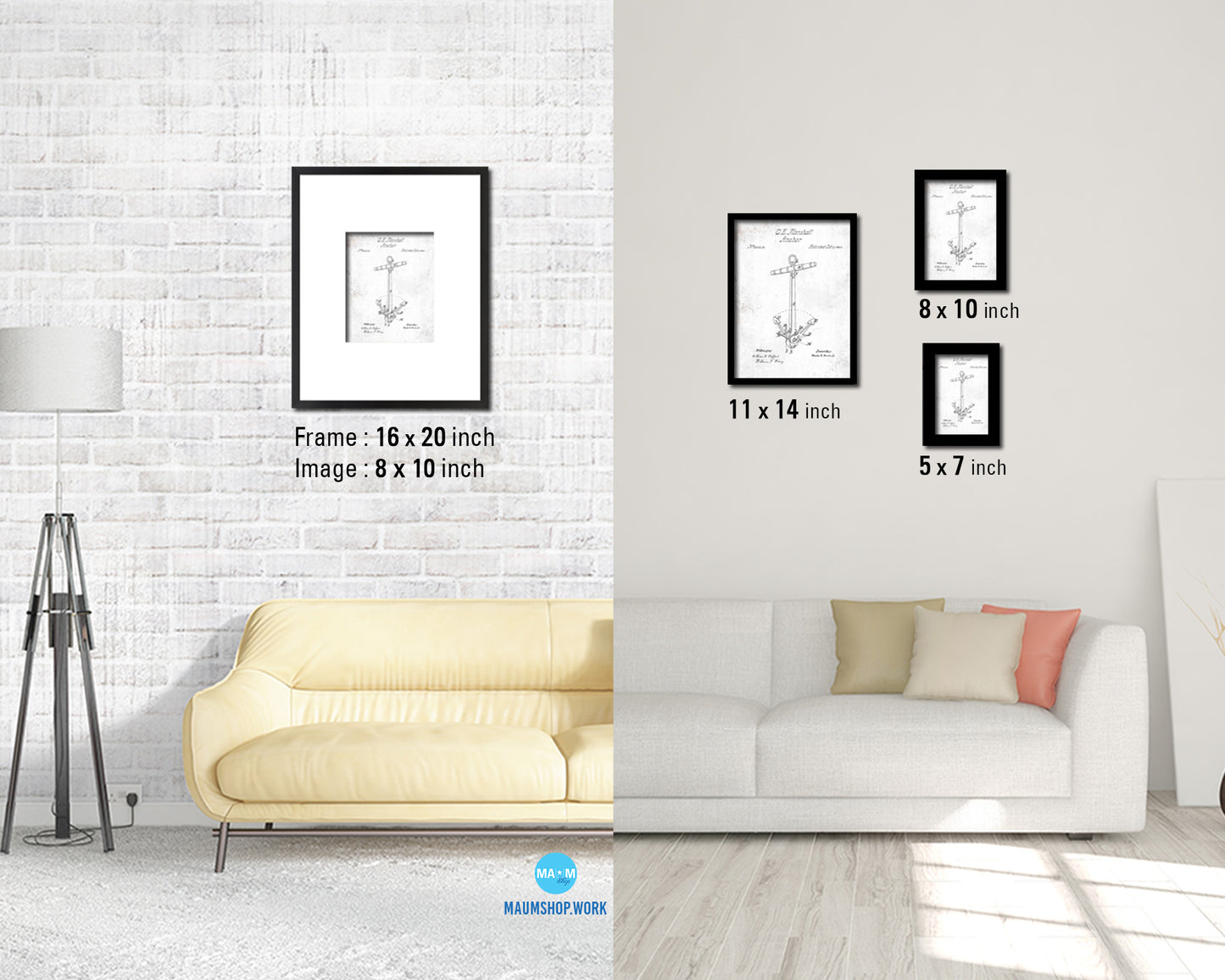 Anchor Nautical Vintage Patent Artwork Black Frame Print Gifts