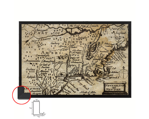 New England United States John Speed 1675 Historical Map Framed Print Art Wall Decor Gifts