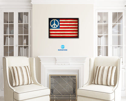 Peace Sign American Vintage Military Flag Framed Print Sign Decor Wall Art Gifts
