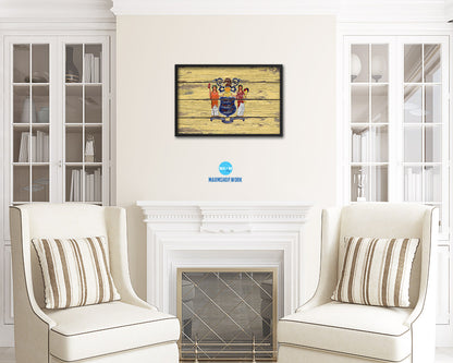 New Jersey State Rustic Flag Wood Framed Paper Prints Wall Art Decor Gifts