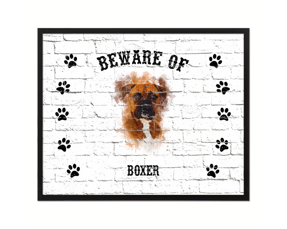 Beware of Boxer Sign Wood Framed Print Wall Art Decor Gifts