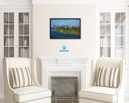 Dubai Creek Golf Course, Yacht Club Artwork Painting Print Art Wood Framed Wall Decor Gifts