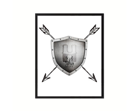 Letter H Medieval Castle Knight Shield Sword Monogram Framed Print Wall Art Decor Gifts