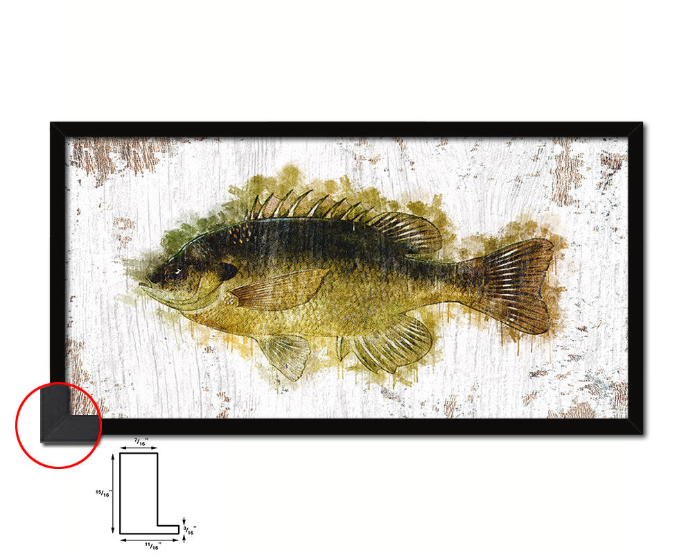 Bluegill Fish Art Wood Frame Shabby Chic Restaurant Sushi Wall Decor Gifts, 10" x 20"