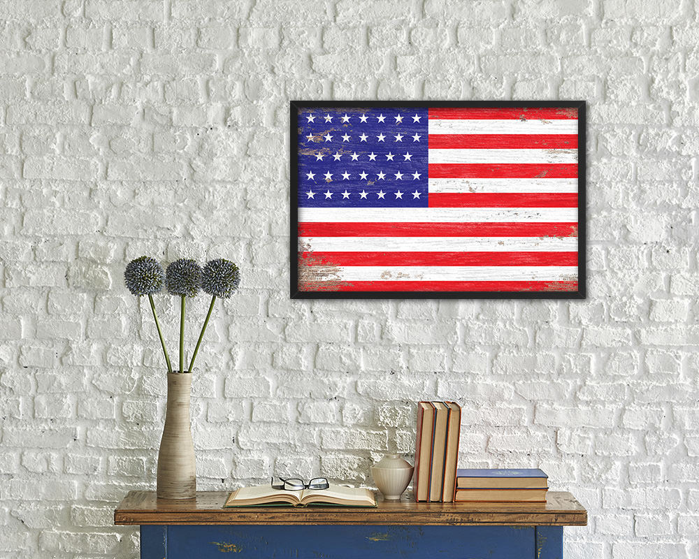 34 Stars Shabby Chic Military Flag Framed Print Decor Wall Art Gifts