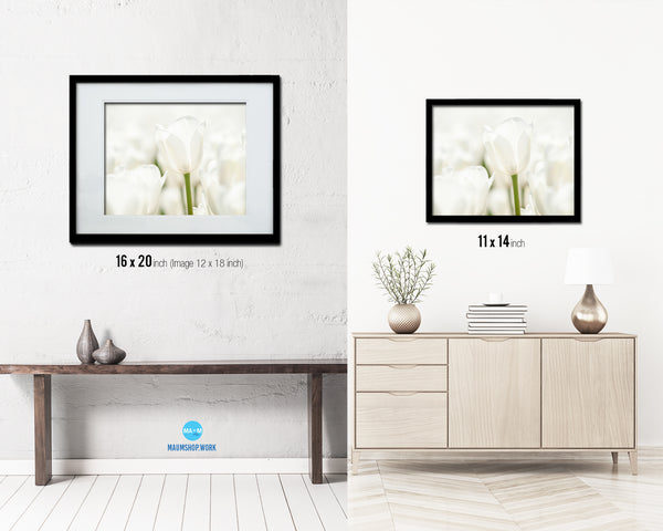 Tulips White Flower Wood Framed Paper Print Wall Decor Art Gifts