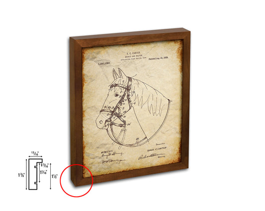 Horse Bridle and Halter Cowboy Vintage Patent Artwork Walnut Frame Print Wall Art Decor Gifts