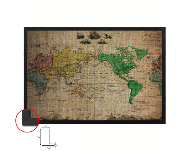 World 1875 Vintage Map Framed Print Art Wall Decor Gifts