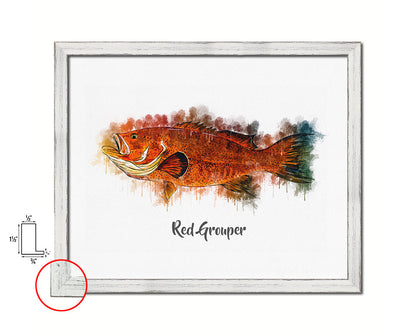 Red Grouper Fish Framed Prints Modern Restaurant Sushi Bar Watercolor Wall Art Decor