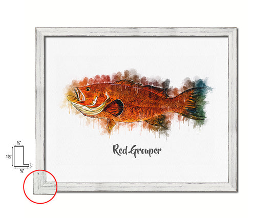 Red Grouper Fish Framed Prints Modern Restaurant Sushi Bar Watercolor Wall Art Decor