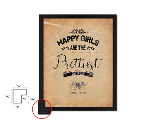 Happy girls are the prettiest, Audrey Hepburn Quote Paper Artwork Framed Print Wall Decor Art