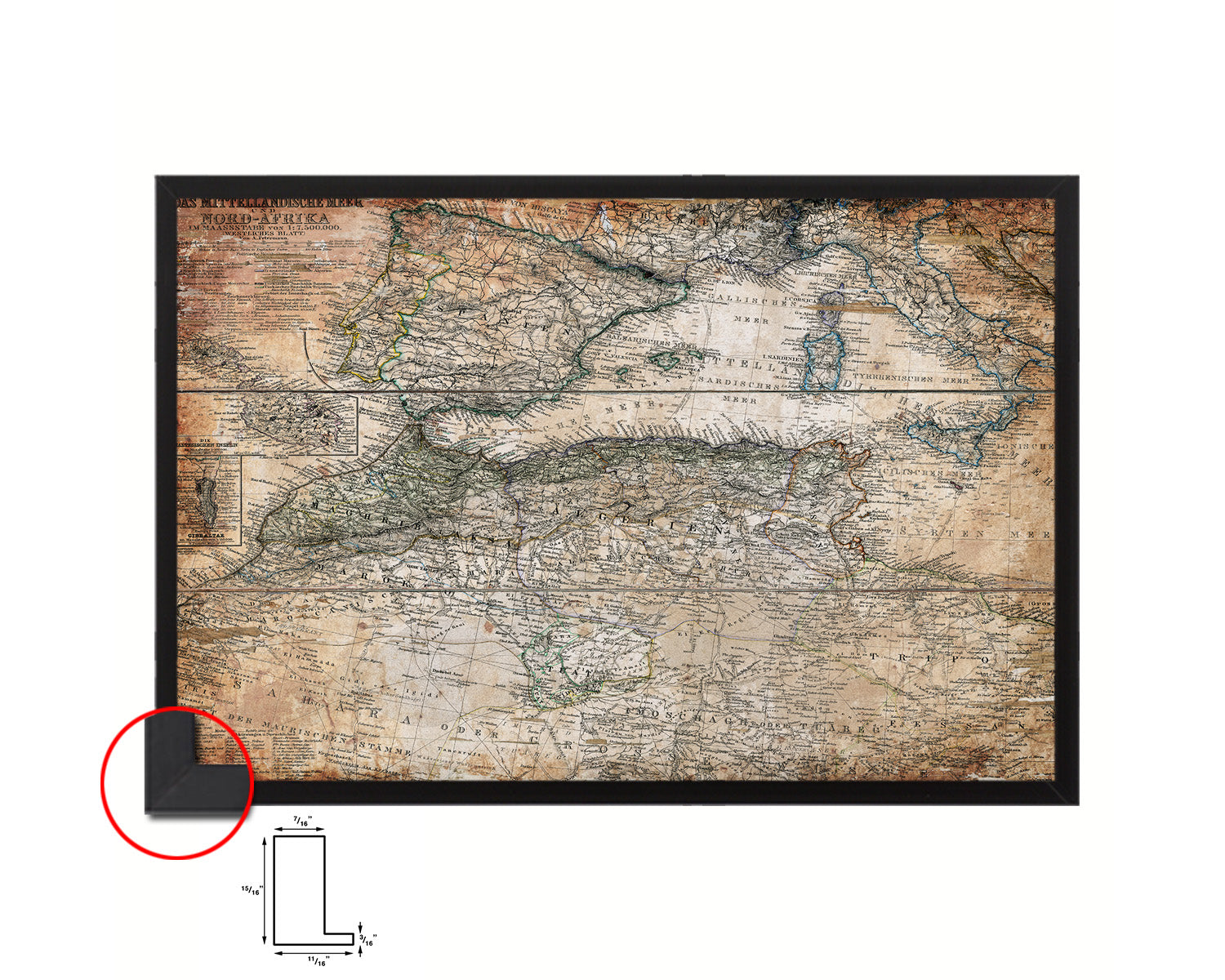Western Mediterranean Antique Map Framed Print Art Wall Decor Gifts