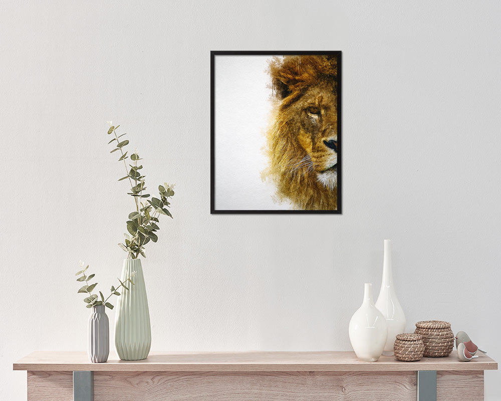 Lion Animal Painting Print Framed Art Home Wall Decor Gifts