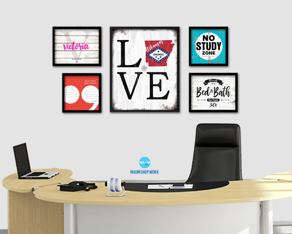 Arkansas Shabby Chic Love Sign Wood Framed Paper Print Decor Wall Art Gifts