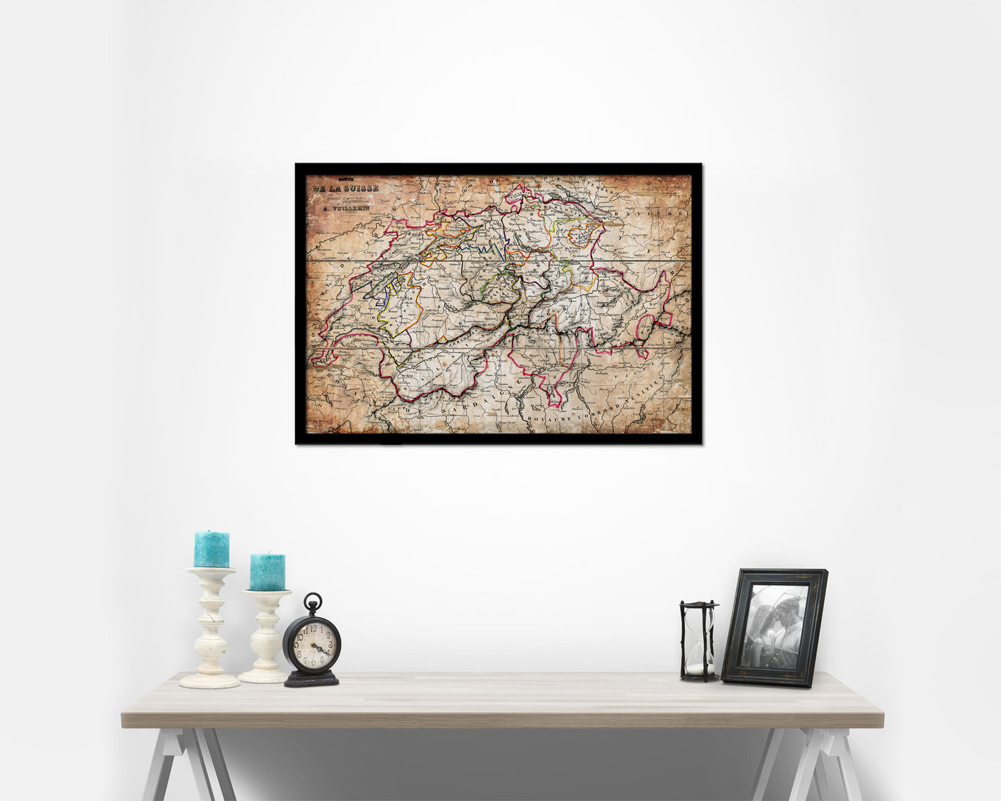 Switzerland Antique Map Framed Print Art Wall Decor Gifts