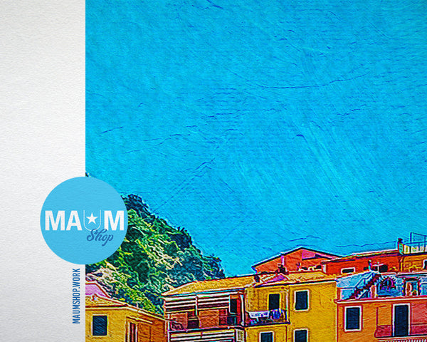 Mediterranean Sea Europe Cinque Terre Traditional Italian Architecture Landscape Painting Print Art