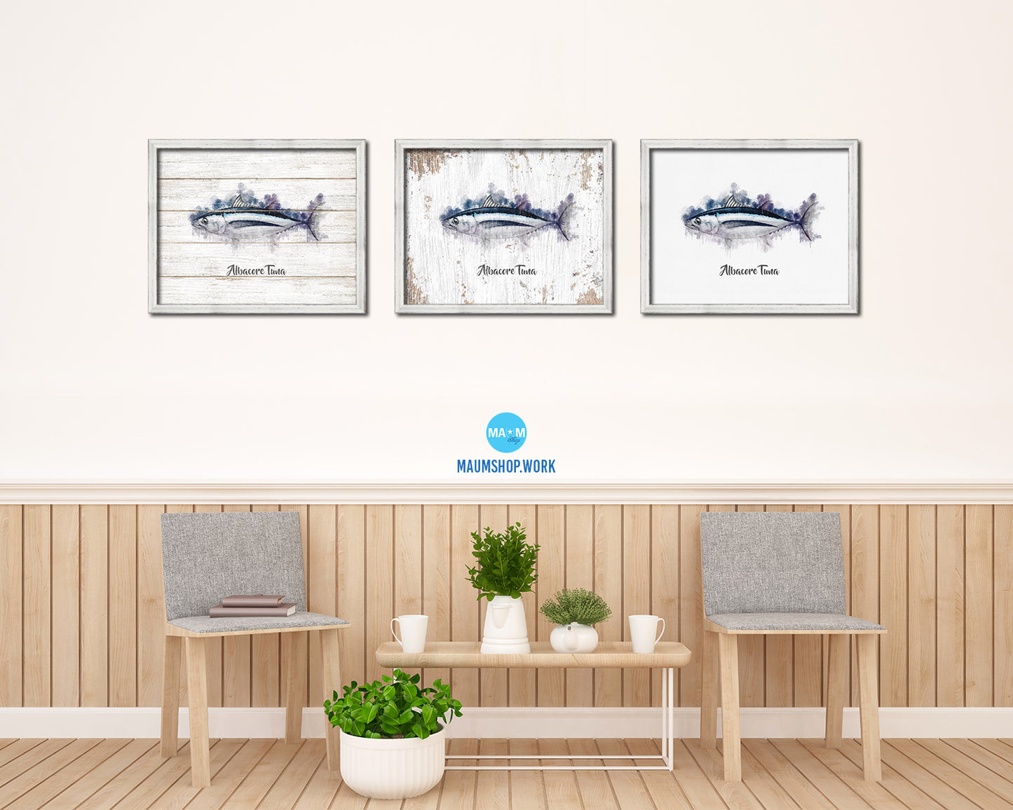 Albacore Tuna Fish Framed Prints Modern Restaurant Sushi Bar Watercolor Wall Art Decor