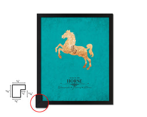 Horse Chinese Zodiac Character Black Framed Art Paper Print Wall Art Decor Gifts, Aqua