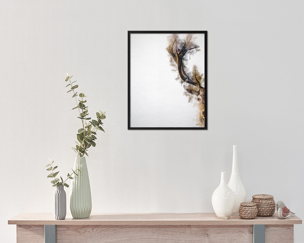 Horn Deer Animal Painting Print Framed Art Home Wall Decor Gifts