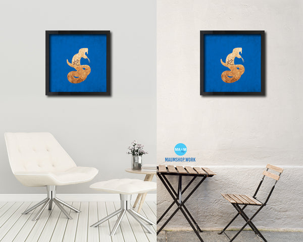 Snake Chinese Zodiac Character Wood Framed Print Wall Art Decor Gifts, Blue