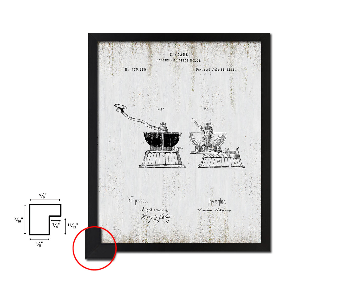 Spice Mills 1876 Coffee Vintage Patent Artwork Black Frame Print Wall Art Decor Gifts