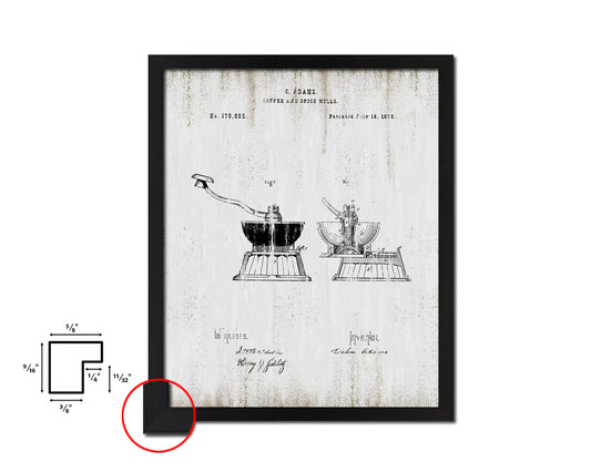 Spice Mills 1876 Coffee Vintage Patent Artwork Black Frame Print Wall Art Decor Gifts