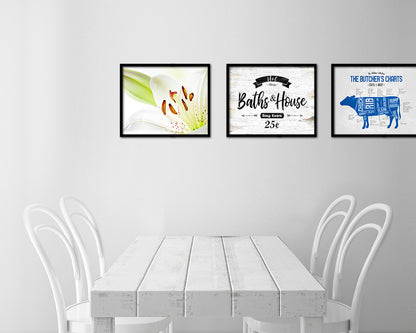 Hot Baths & House Vintage Sign Fine Art Paper Prints Wood Frame Wall Art Decor Gifts