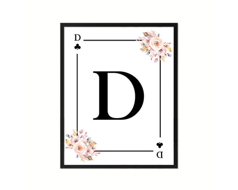 Letter D Personalized Boho Monogram Clover Card Decks Framed Print Wall Art Decor Gifts